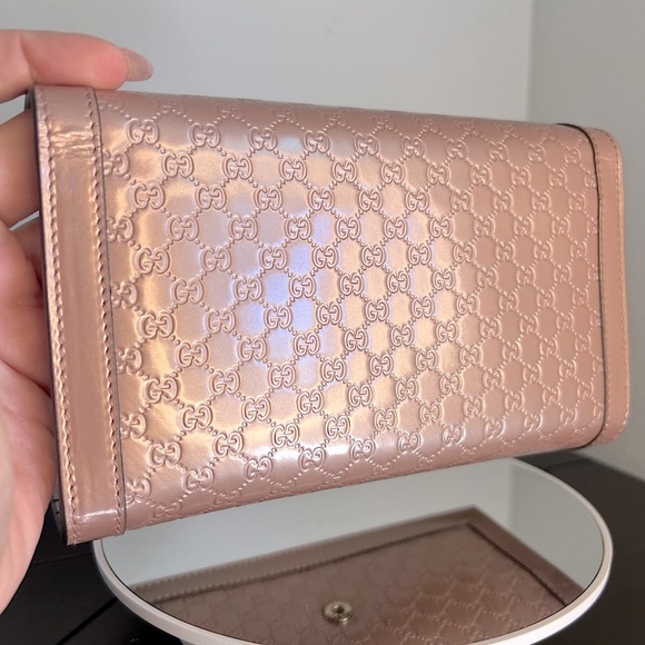 GUCCI Valentine GG Guccissima Continental Trifold Enamel Pink Leather Wallet - Picture 9 of 15